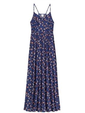 Kaileigh Navy Orange & Tan Floral V-Neck Maxi Dress Womens 1X